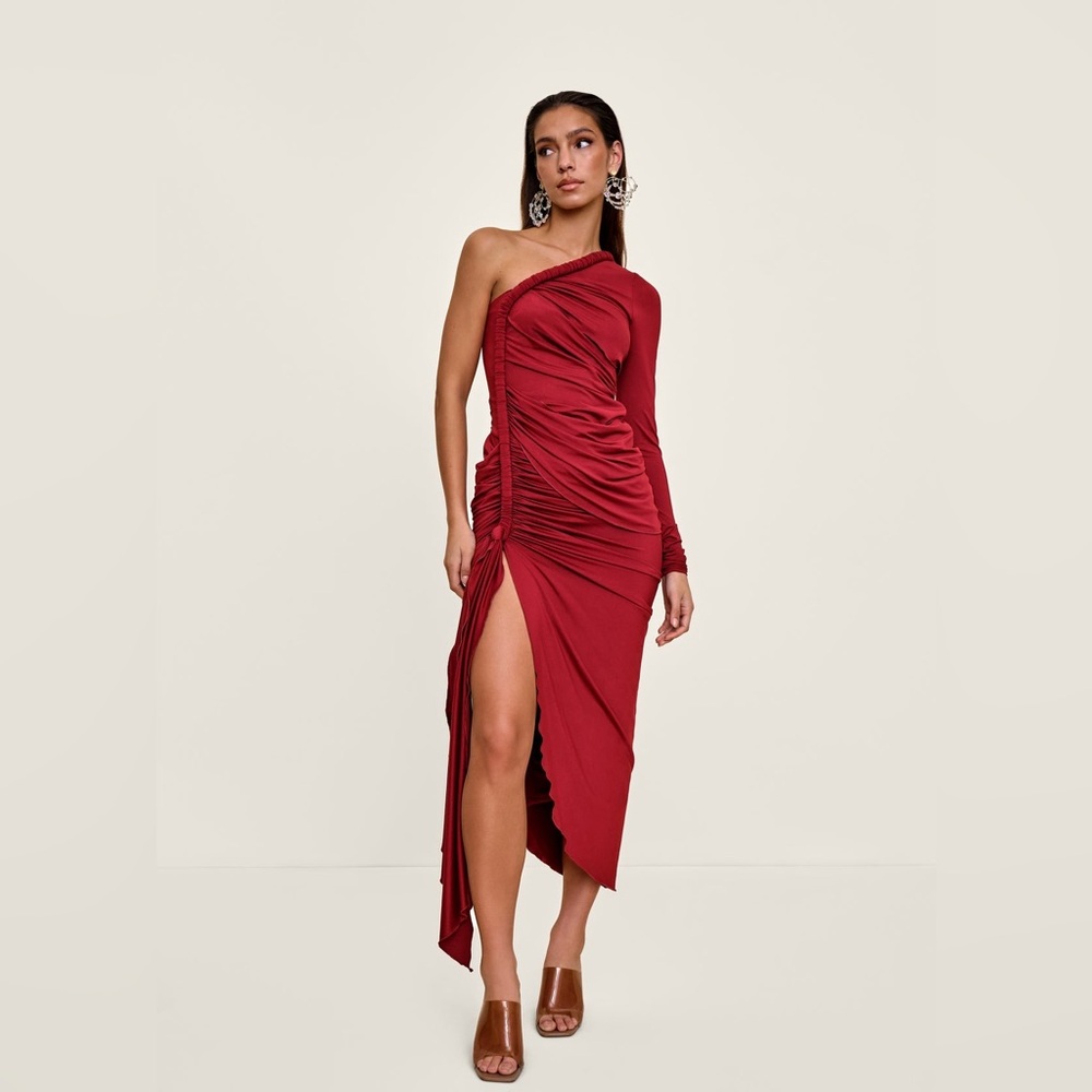 Andrea Iyamah TURI DRESS - BURGUNDY